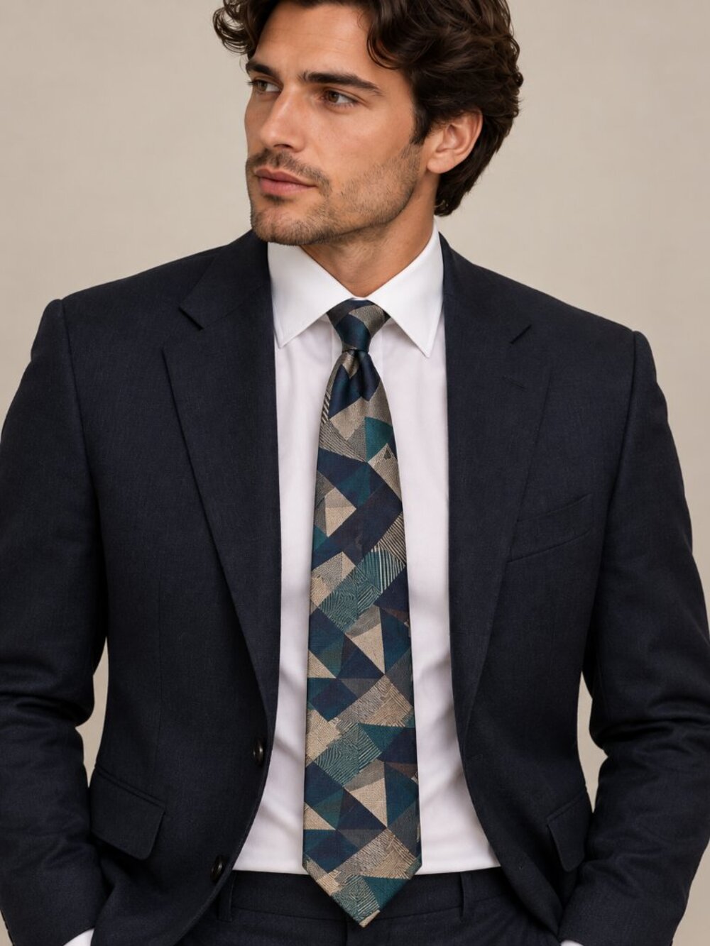 Polifroni Milano 100% Italian Silk Geometric Necktie Made in Canada